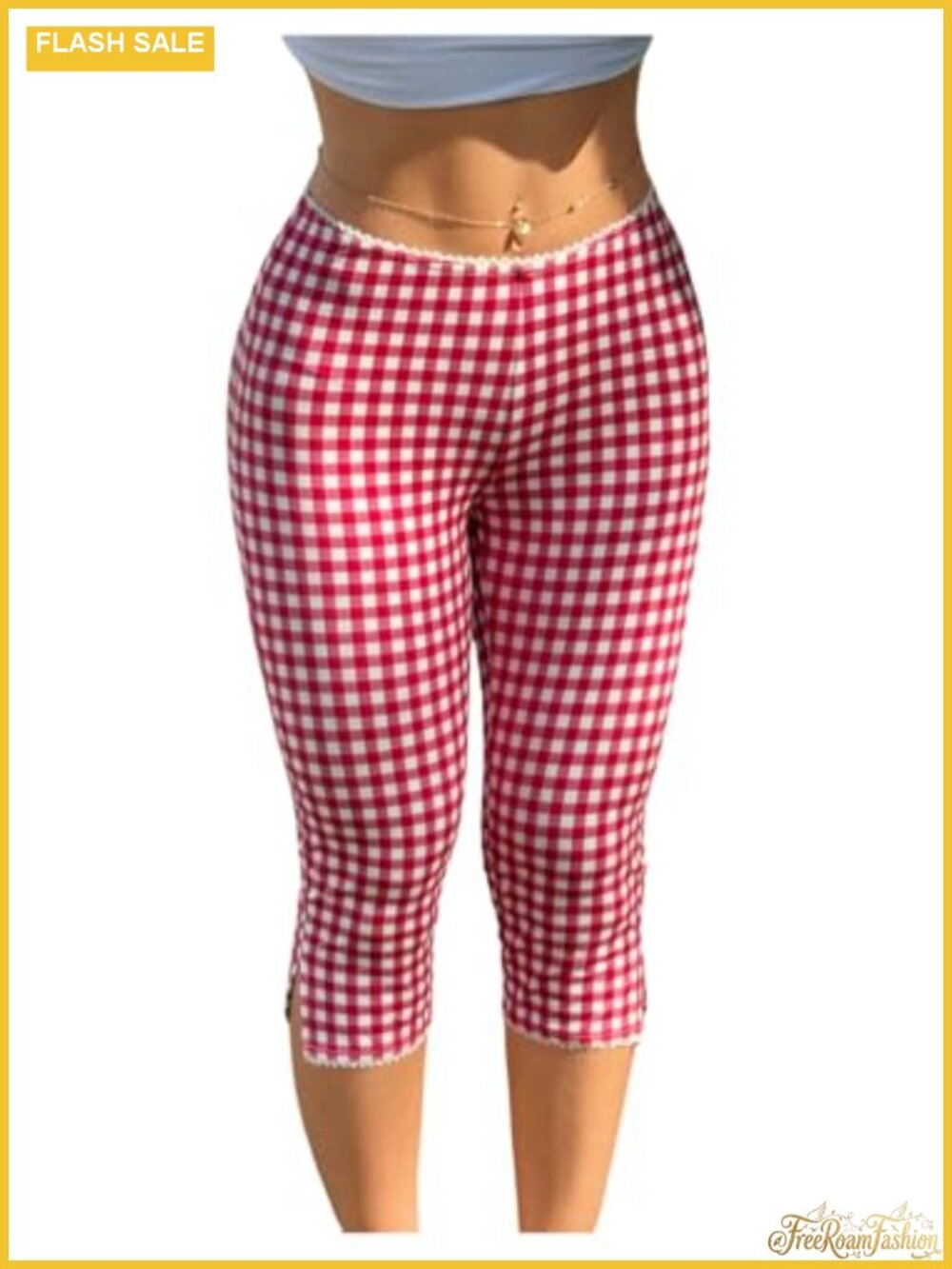 Low Rise Skinny Capri Leggings with Lace Trim
